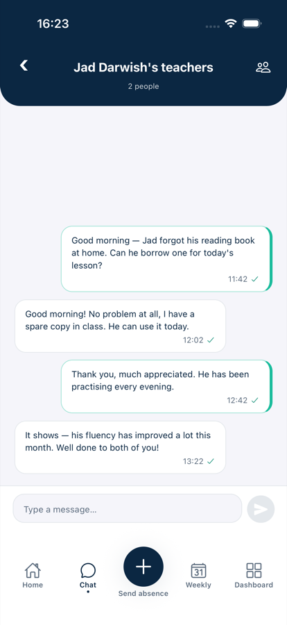 A direct conversation between a parent and a class teacher.